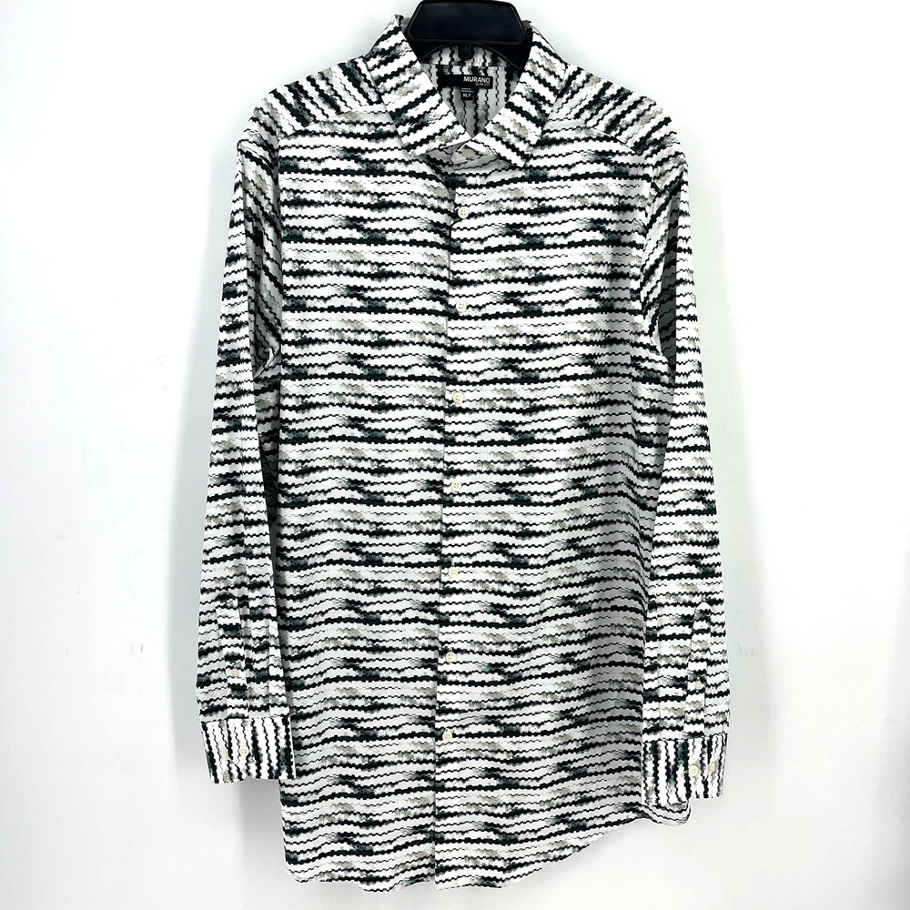 Murano Slim Fit Electric Jungle Geometric Long Sleeve Shirt Sz 3XT Tall Green